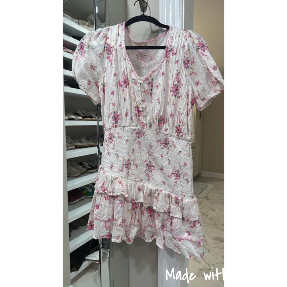 LoveShackFancy Floral Mini Dress - Pink and White